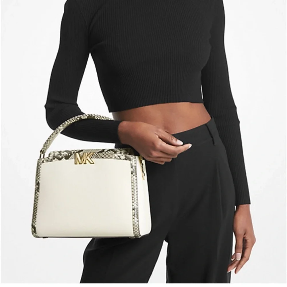 MICHAEL  KORS Karlie Medium Pebbled and Snake Embossed Leather Satchel NWOT